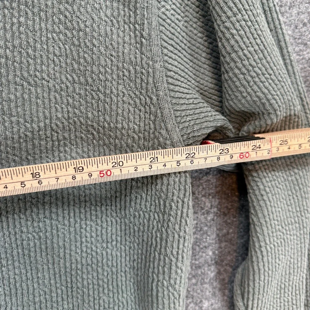 Aerie Sweater Womens XS Green Waffle Knit V-Neck Oversized Thermal Sweatshirt